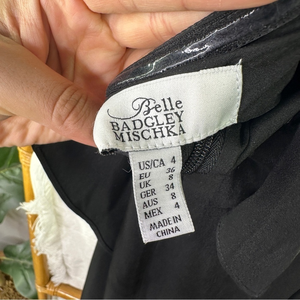 Belle Badgley Mischka Black Halter Neck Cocktail Midi Dress sz 4 - Picture 7 of 8
